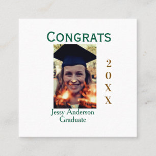 Tarjeta De Visita Cuadrada Felicidades graduado verde dorado año 20XX nombres