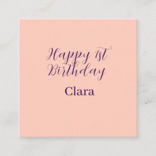 Tarjeta De Visita Cuadrada Feliz 1er cumpleaños nombre boho retro naranja púr
