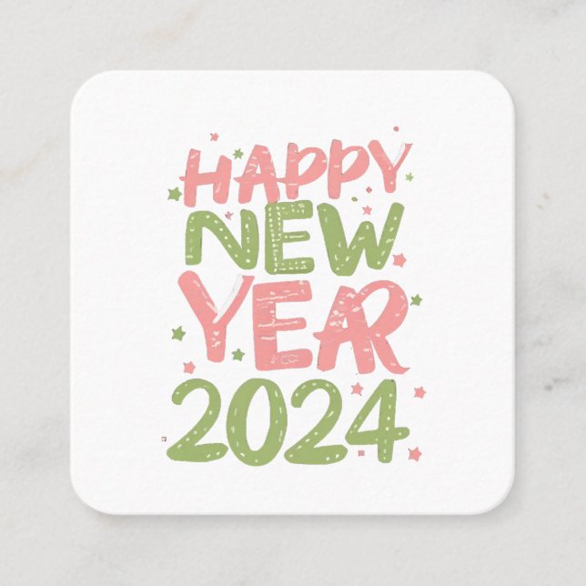 Tarjeta De Visita Cuadrada Feliz Año Nuevo 2024 (Anverso)