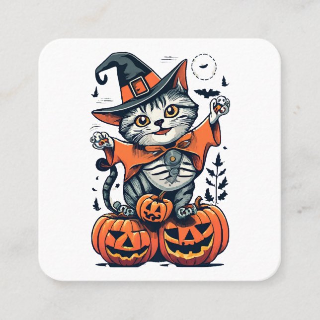 Tarjeta De Visita Cuadrada Feliz Gato de Brujas de Halloween (Anverso)