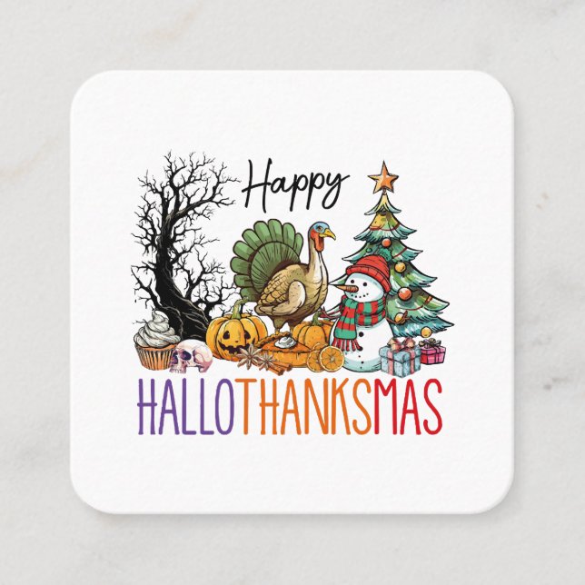 Tarjeta De Visita Cuadrada Feliz Hallothanksmas Clipart (Anverso)