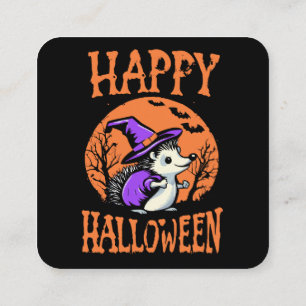 Tarjeta De Visita Cuadrada Feliz Halloween Erizo Bruja