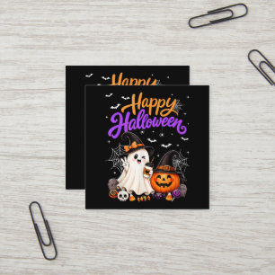 Tarjeta De Visita Cuadrada Feliz Halloween Fantasma Lindo Calabaza Espeluznan