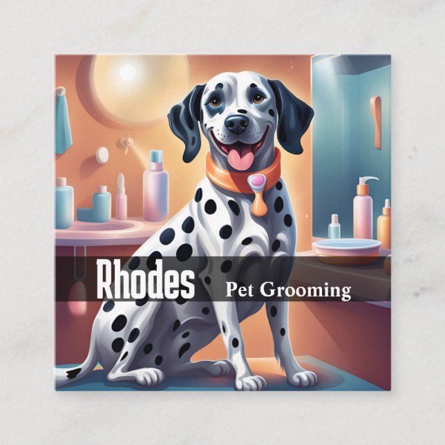 Tarjeta De Visita Cuadrada Feliz Mascota de perro de Dalmacia al servicio de  (Anverso)