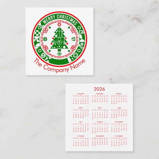 Tarjeta De Visita Cuadrada Feliz Navidad con calendario (Anverso / Reverso)