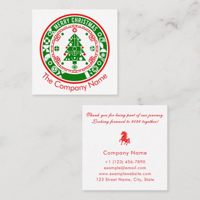 Tarjeta De Visita Cuadrada Feliz Navidad con el nombre de la compañía (Anverso / Reverso)