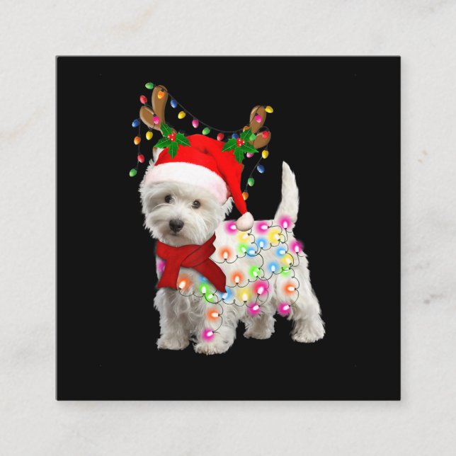 Tarjeta De Visita Cuadrada Feliz Navidad Cosplay de renos de perro occidental (Anverso)