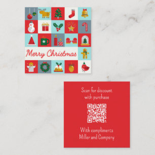 Tarjeta De Visita Cuadrada Feliz Navidad Cute Retro invierno QR Código