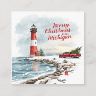 Tarjeta De Visita Cuadrada Feliz Navidad desde Michigan – Faro Costero