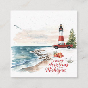 Tarjeta De Visita Cuadrada Feliz Navidad desde Michigan – Faro costero