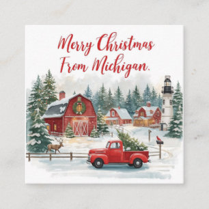 Tarjeta De Visita Cuadrada Feliz Navidad desde Michigan – Invierno Acogedor