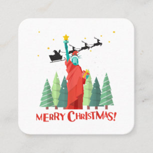Tarjeta De Visita Cuadrada Feliz Navidad Nueva York Santa Claus Estatua De Li