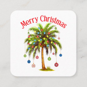 Tarjeta De Visita Cuadrada Feliz Navidad Palm Tree Light Tropical Hawaiano