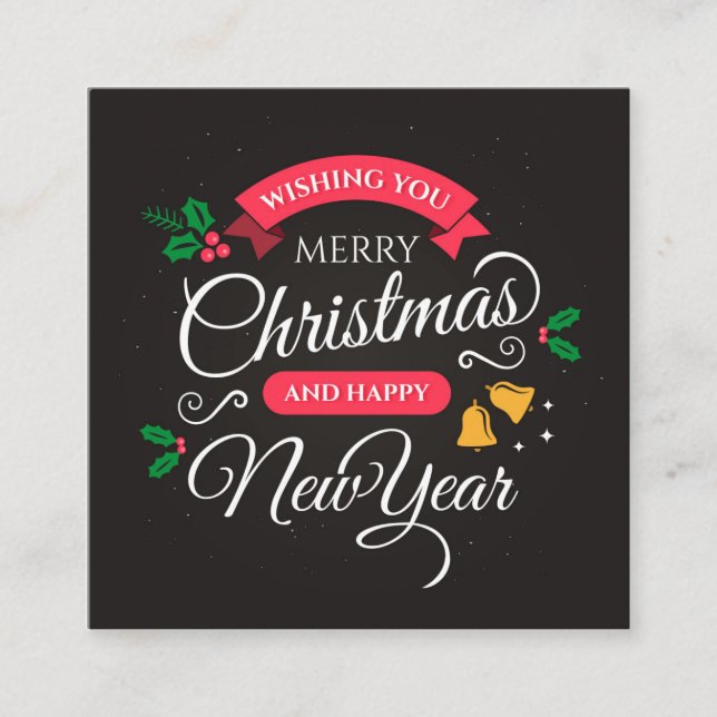Tarjeta De Visita Cuadrada Feliz Navidad y Feliz Año Nuevo (Anverso)