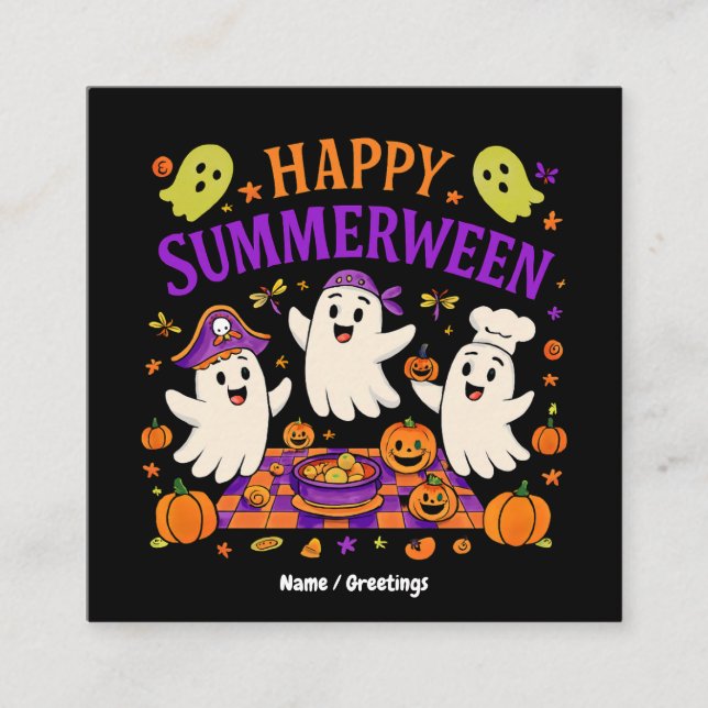 Tarjeta De Visita Cuadrada Feliz verano entre Halloween Fantasma de verano (Anverso)