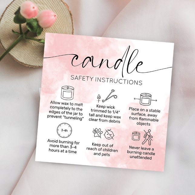 Tarjeta De Visita Cuadrada Feminine Watercolor Candle Care Instructions (Subido por el creador)