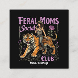 Tarjeta De Visita Cuadrada Feral Mom Social Club | Gráfica divertida de moda