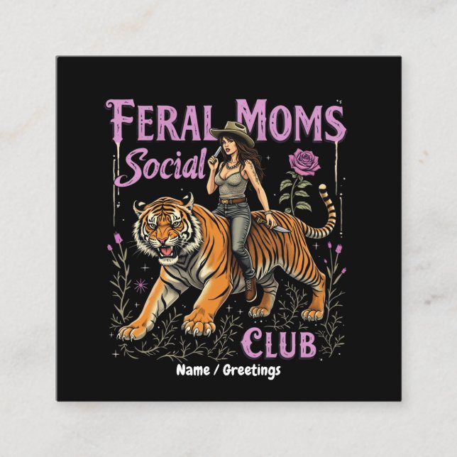 Tarjeta De Visita Cuadrada Feral Mom Social Club | Gráfica divertida de moda (Anverso)