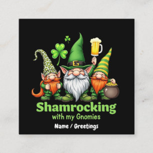 Tarjeta De Visita Cuadrada Festejando con mis gnomitos divertidos St. Patrick