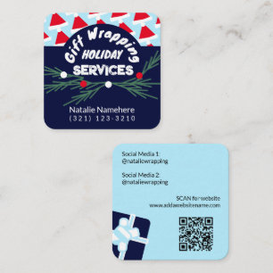Tarjeta De Visita Cuadrada Festive Blue Modern Professional Gift Wrap Service