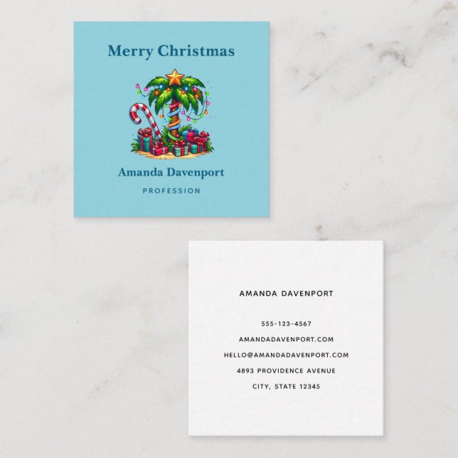 Tarjeta De Visita Cuadrada Festividad tropical del árbol de palmas de vacacio (Anverso / Reverso)