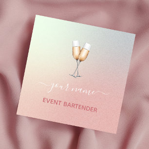 Tarjeta De Visita Cuadrada Fiesta de eventos Bartender Champagne Glass Ombre