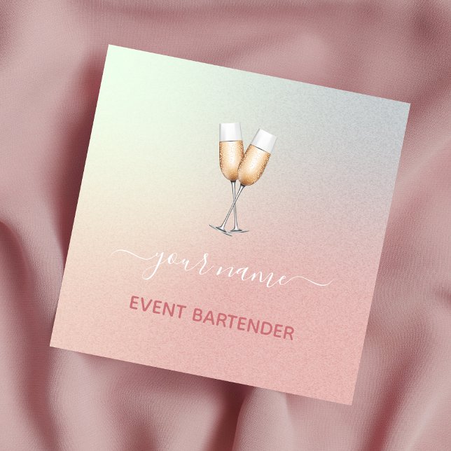 Tarjeta De Visita Cuadrada Fiesta de eventos Bartender Champagne Glass Ombre  (Subido por el creador)