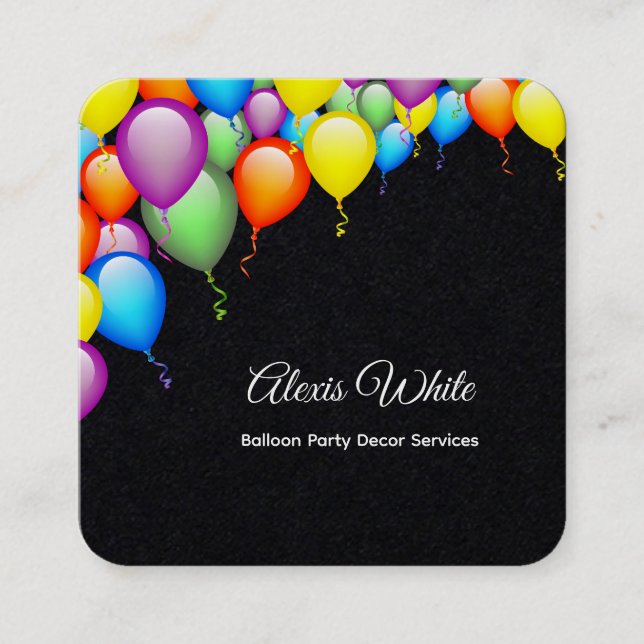 Tarjeta De Visita Cuadrada Fiesta de globo Decor Premium (Anverso)