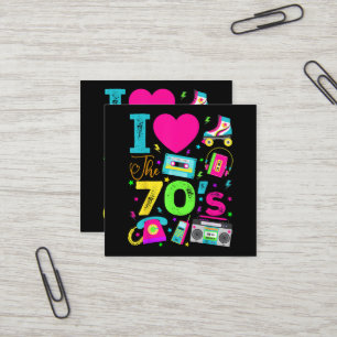 Tarjeta De Visita Cuadrada Fiesta Retro de los Setenta al Estilo Vintage de l