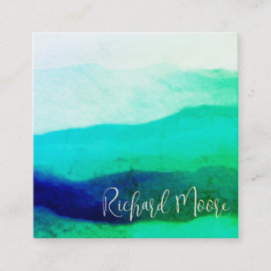 Tarjeta De Visita Cuadrada Firma abstracta única de color verde esmeralda