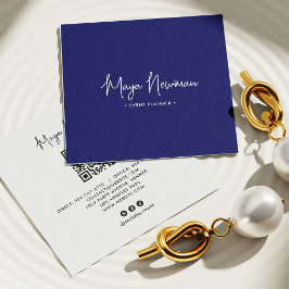 Tarjeta De Visita Cuadrada FIRMA AZUL NAVY MODA moderna Código QR mínimo