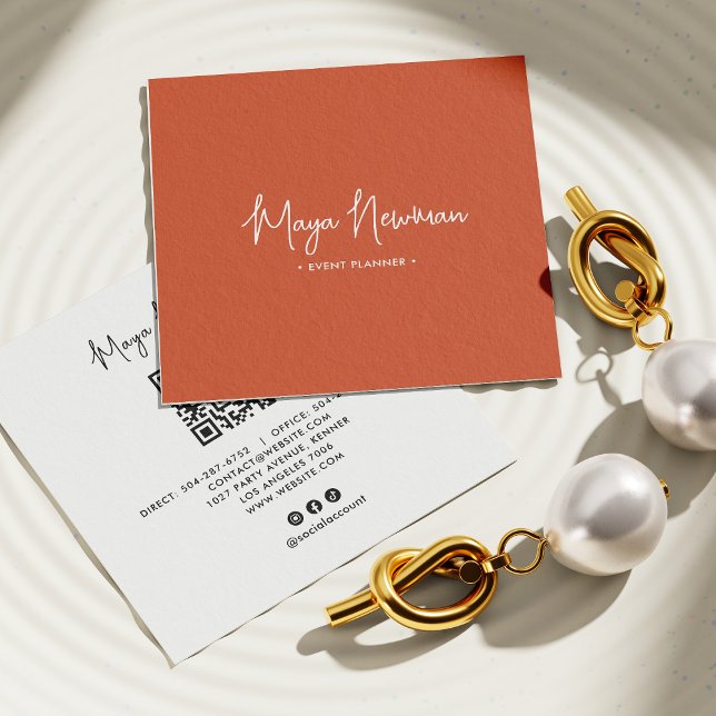 Tarjeta De Visita Cuadrada FIRMA DEL NARANJA BURNT Código QR Mínimo moderno (Subido por el creador)