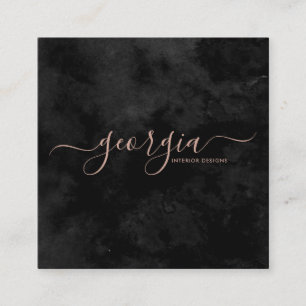 Tarjeta De Visita Cuadrada Firma minimalista moderna de oro negro y Rosa