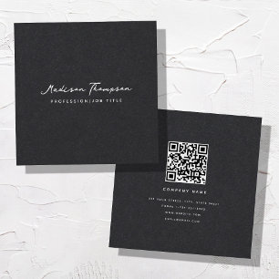 Tarjeta De Visita Cuadrada Firma Minimalista moderna Script Código QR Negro