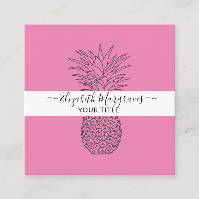 Tarjeta De Visita Cuadrada Firma Pineapple moderno rosa caliente (Anverso)