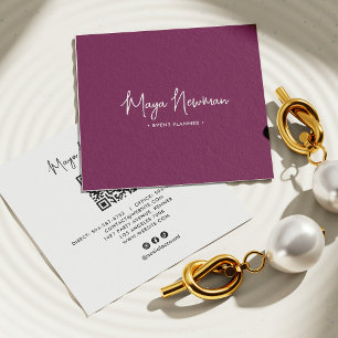 Tarjeta De Visita Cuadrada FIRMA PURPLE MODA moderna Código QR mínimo