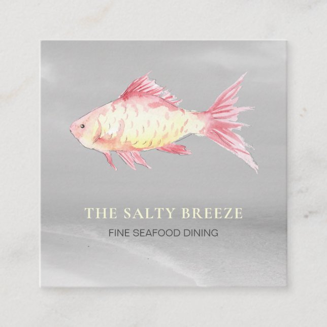 Tarjeta De Visita Cuadrada *~* Fish Beach CORAL Sand Sea Dining Tropical (Anverso)