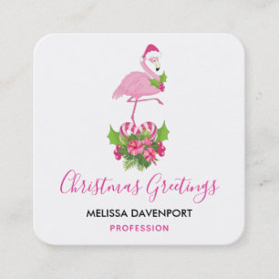 Tarjeta De Visita Cuadrada Flamenco Rosa con Sombrero de Santa Navidad Capric