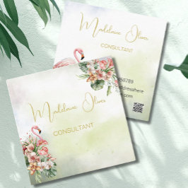 Tarjeta De Visita Cuadrada Flamingo Flamingo Tropical Botánico Moderno Floris