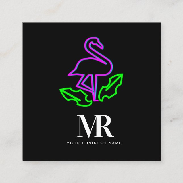 Tarjeta De Visita Cuadrada Flamingo Neon Lighting Business Branding (Anverso)
