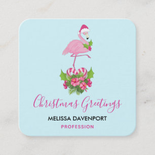 Tarjeta De Visita Cuadrada Flamingo rosa en Santa Hat Navidades caprichosos