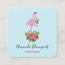 Tarjeta De Visita Cuadrada Flamingo rosa en Santa Hat Navidades caprichosos