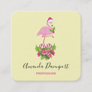 Tarjeta De Visita Cuadrada Flamingo rosa en Santa Hat Navidades caprichosos