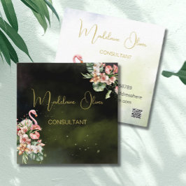 Tarjeta De Visita Cuadrada Flamingo Tropical Fráncfort Negro QR