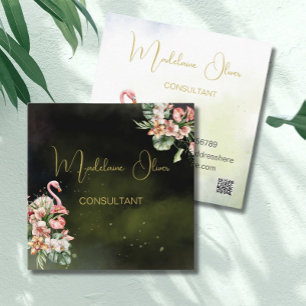 Tarjeta De Visita Cuadrada Flamingo Tropical Fráncfort Negro QR