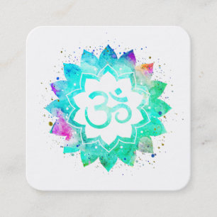 Tarjeta De Visita Cuadrada ~* Flor azul verde Lotus Mandala Om Aum Symbol