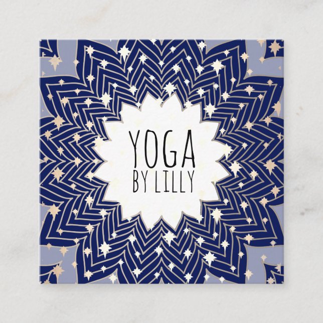 Tarjeta De Visita Cuadrada Flor Blue Lotus Mandala (Anverso)