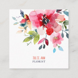 TARJETA DE VISITA CUADRADA FLOR DE ACUARELA, ÓMBRE ROJO