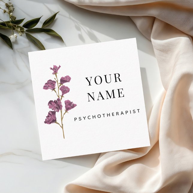 Tarjeta De Visita Cuadrada Flor de consejero psicoterapeuta simple y limpia (Subido por el creador)