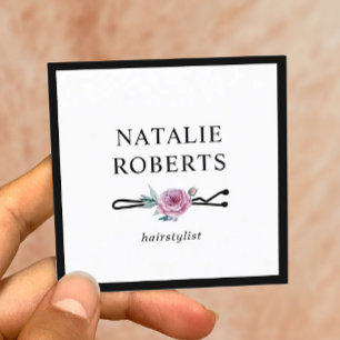 Tarjeta De Visita Cuadrada Flor de estilo Hair Bobby Pin Marco Minimalista